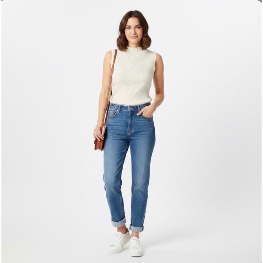 Zara Ribbed Mock Neck Tank Top‎ Womens 13-14 (XS) Cream Sleeveless Knit Sweater